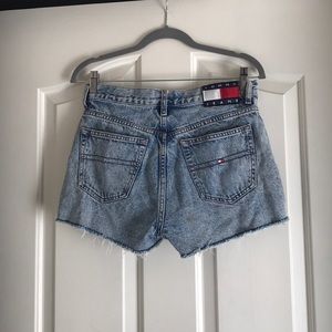 High-rise acid wash cut-off shorts